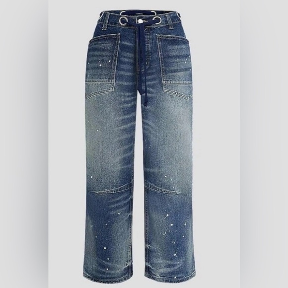 Flamingals Denim - Flamingals Women's Wide Leg Mid Waist Baggy Barrel Jeans Medium Drawstring Med